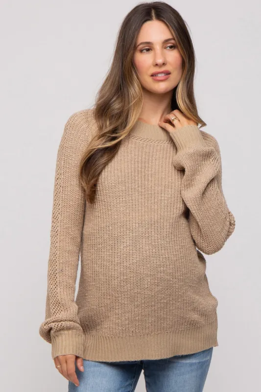 Taupe Open Knit Maternity Sweater sold by Pinkblush