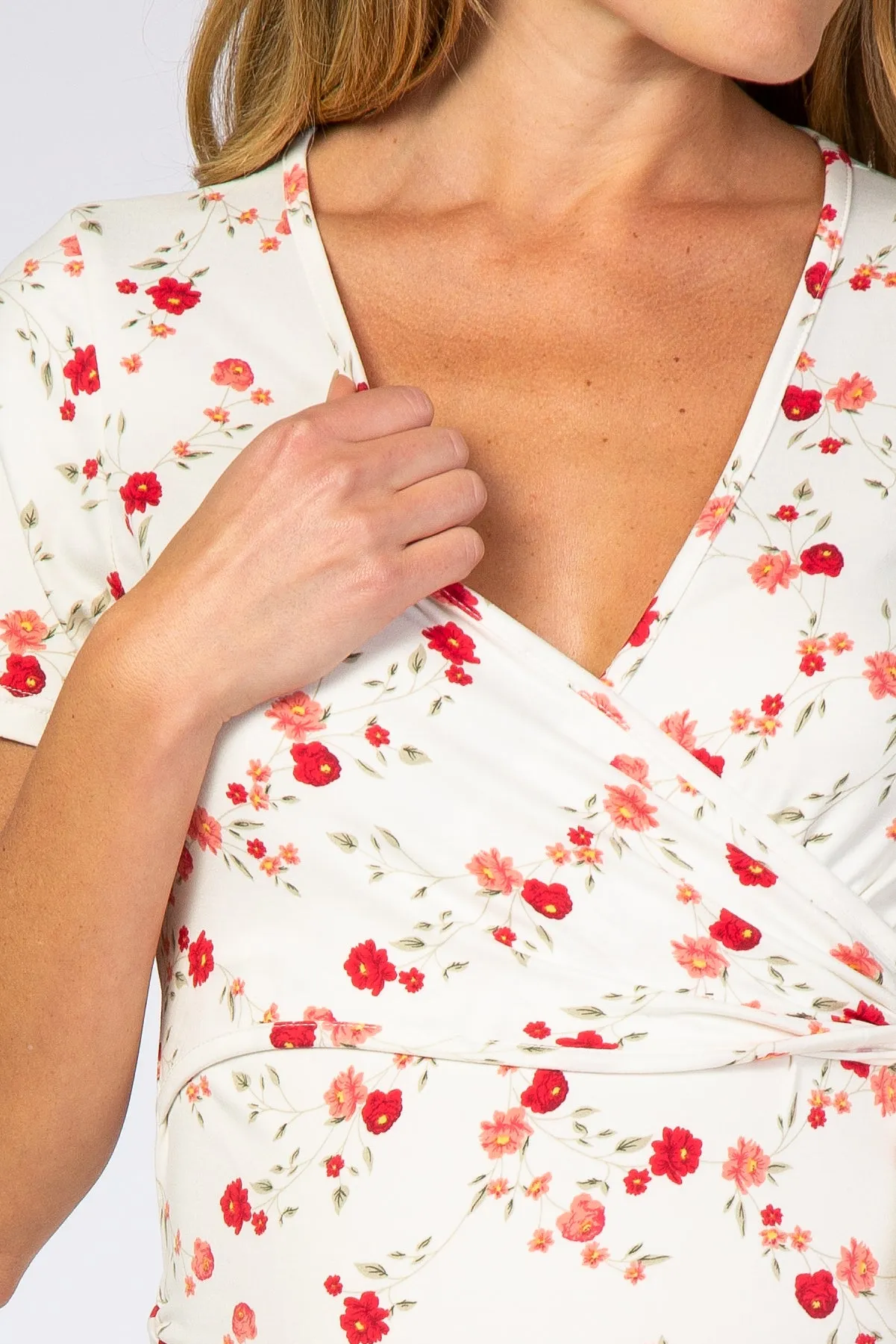 Ivory Floral Wrap Fitted Maternity/Nursing Top sold by Pinkblush product image thumbnail 4