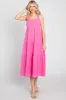 Neon Pink Tiered Crisscross Strap Midi Dress sold by Pinkblush