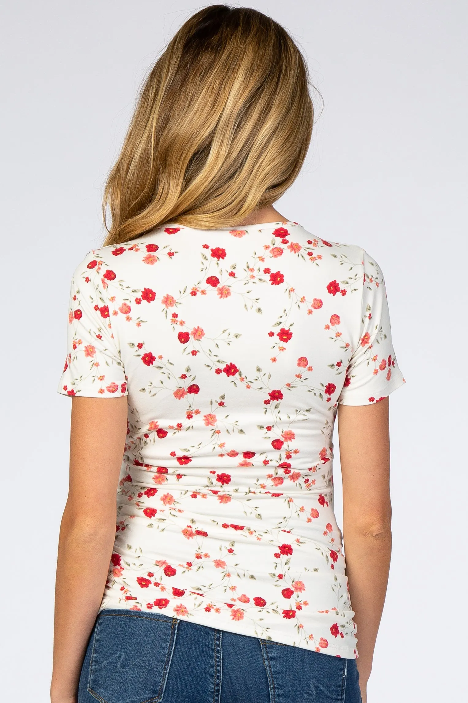 Ivory Floral Wrap Fitted Maternity/Nursing Top sold by Pinkblush product image thumbnail 3