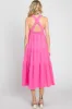 Neon Pink Tiered Crisscross Strap Midi Dress sold by Pinkblush