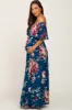 Dark Teal Floral Flounce Off Shoulder Maternity Maxi Dress sold by Pinkblush