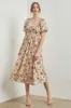 Cream Floral Smocked Short Puff Sleeve  Midi Dress sold by Pinkblush