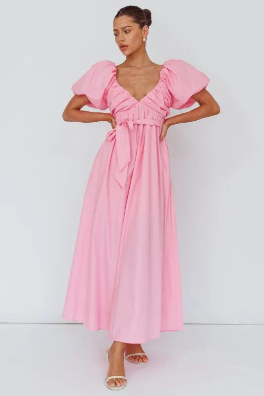 Pink Balloon Sleeve V Neckline Maxi Dress sold by Pinkblush