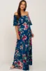 Dark Teal Floral Flounce Off Shoulder Maternity Maxi Dress sold by Pinkblush