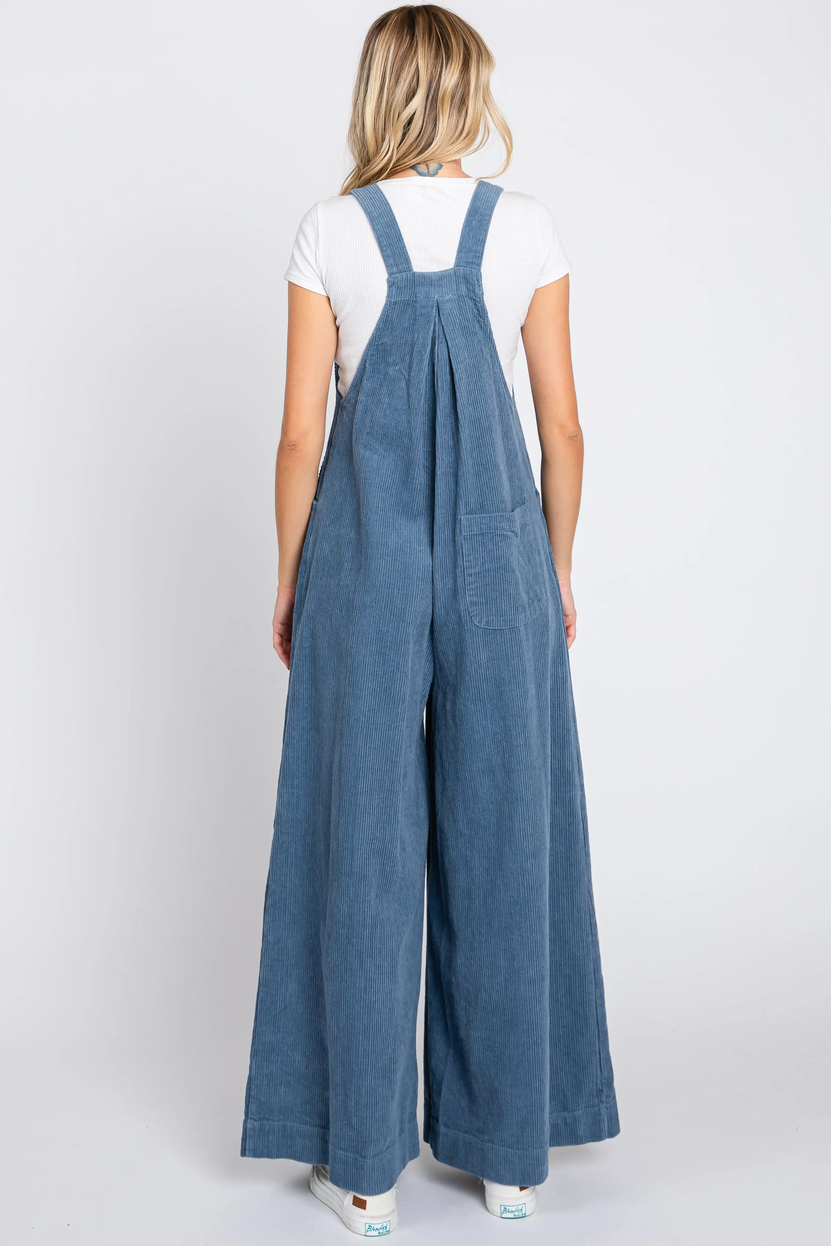 Blue Corduroy Front Pleated Wide Leg Overalls sold by Pinkblush product image thumbnail 3