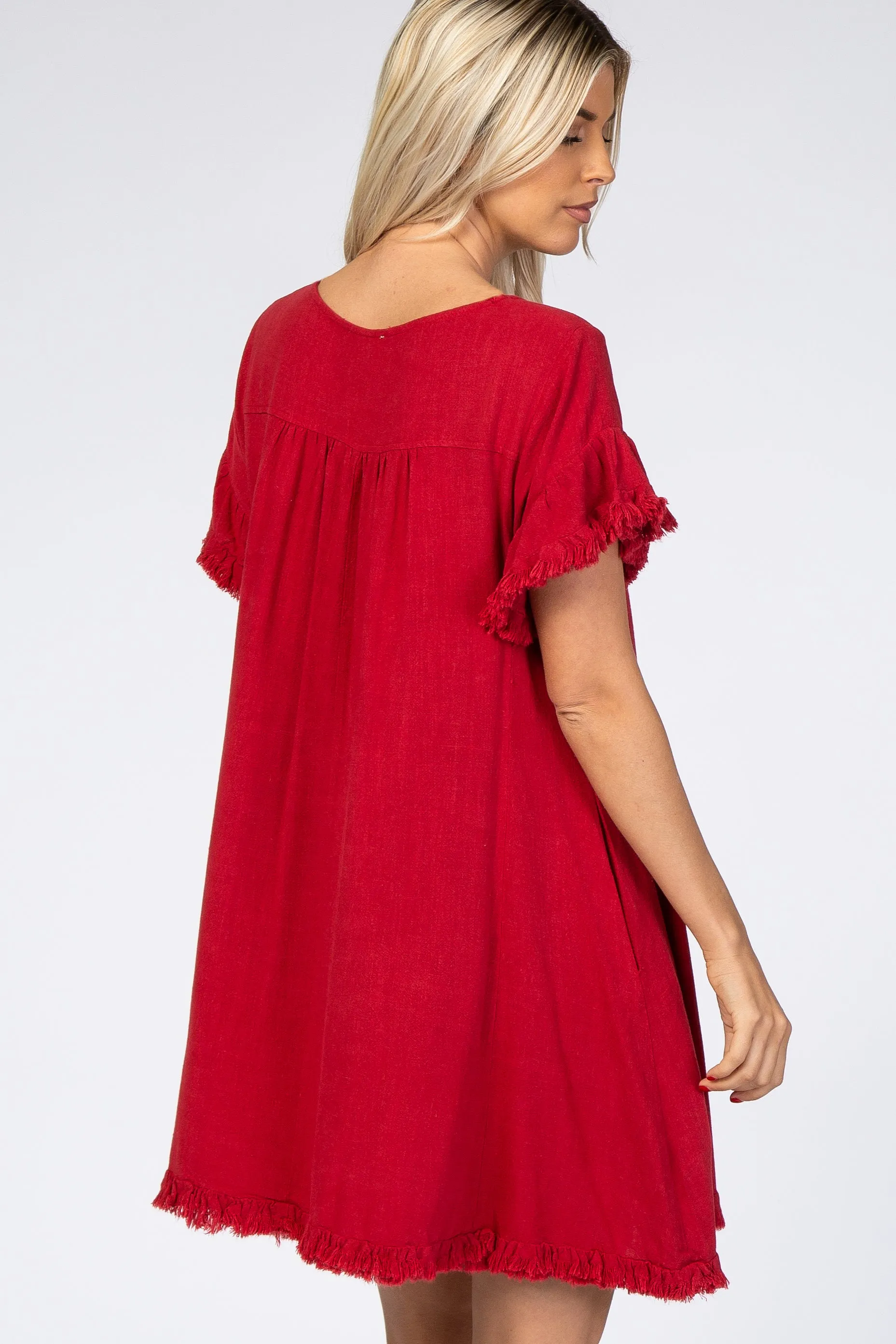 Red Fringe Linen Dress sold by Pinkblush product image thumbnail 4