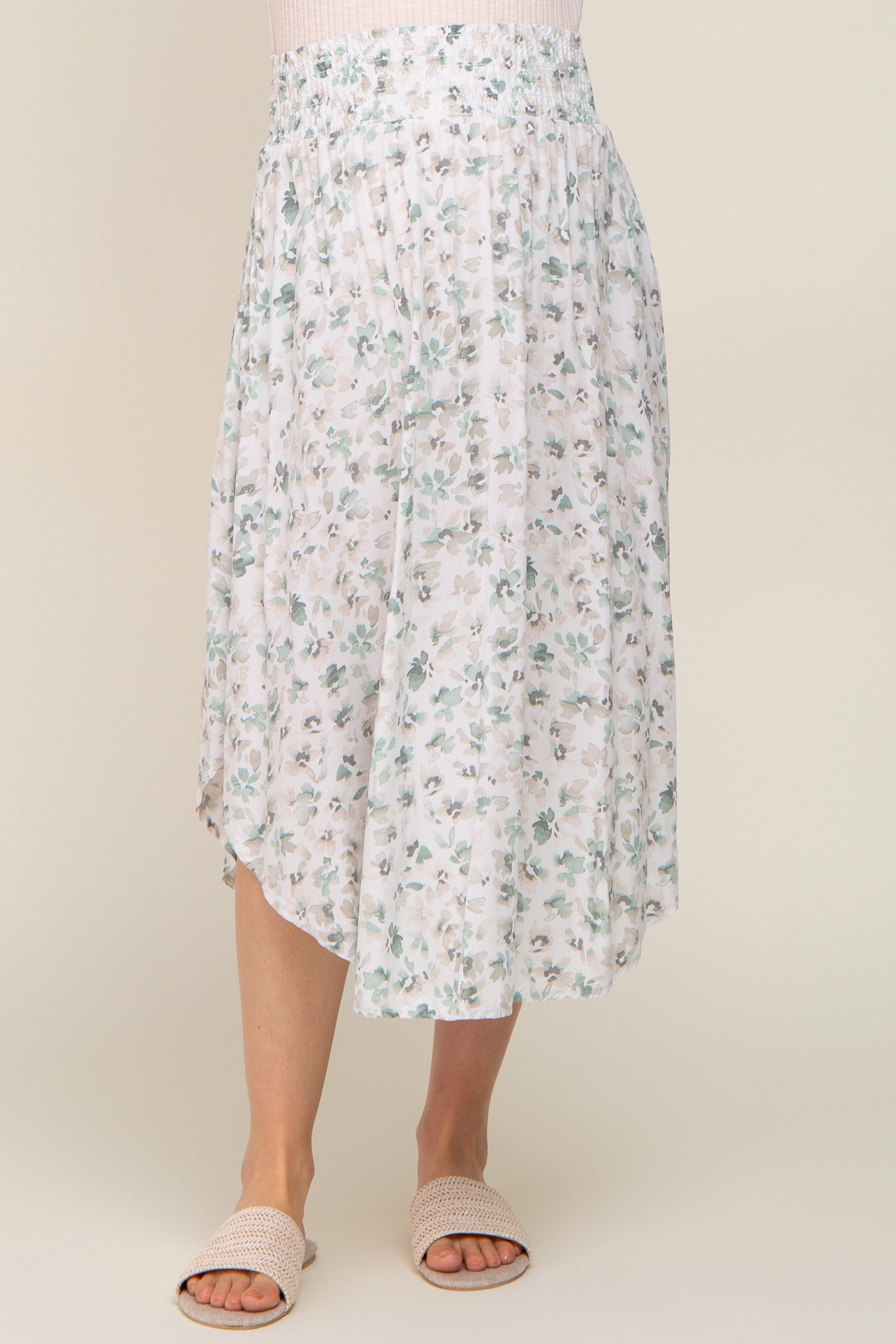 Ivory Mint Floral Smocked Maternity Skirt sold by Pinkblush product image thumbnail 2
