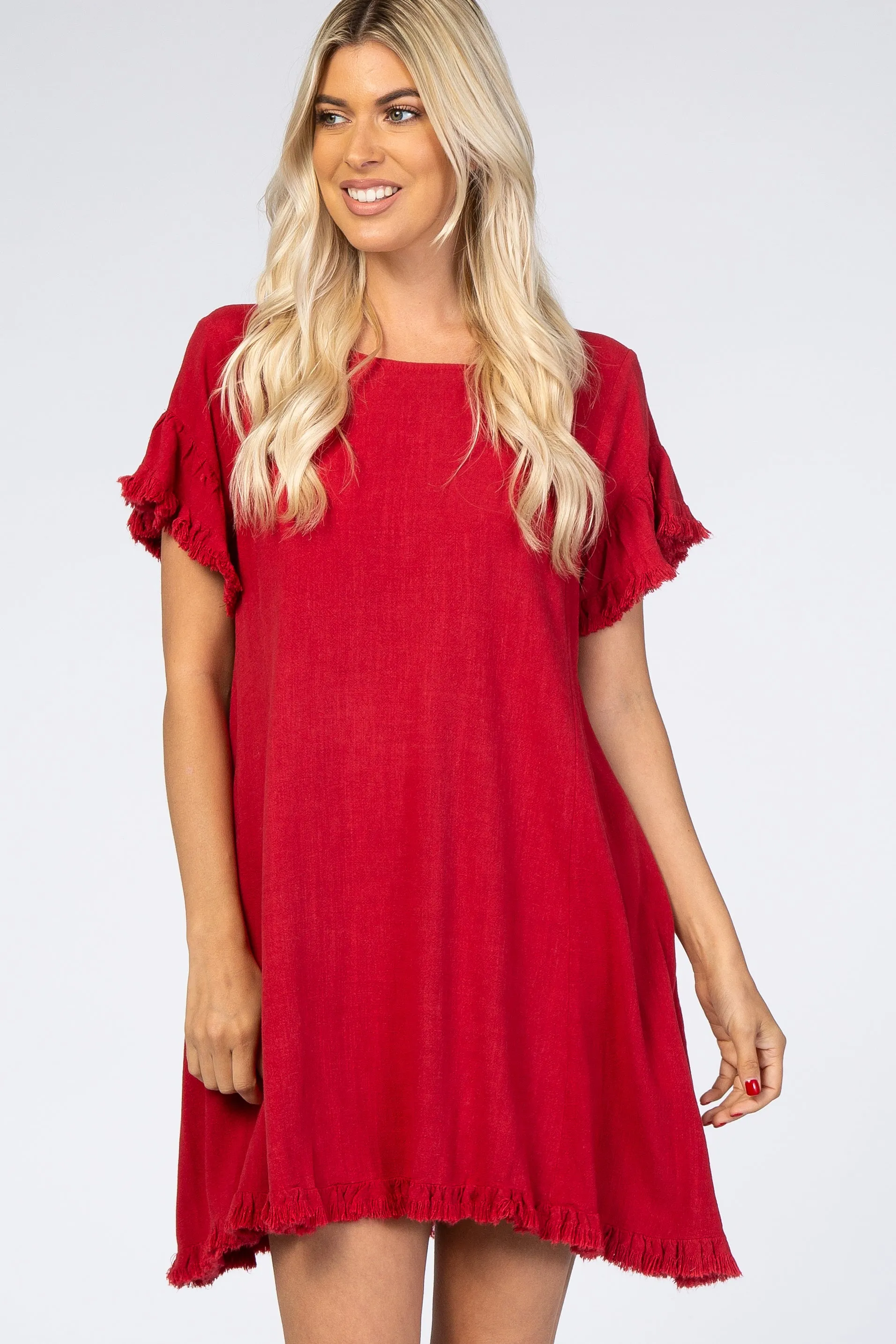 Red Fringe Linen Dress sold by Pinkblush product image thumbnail 2