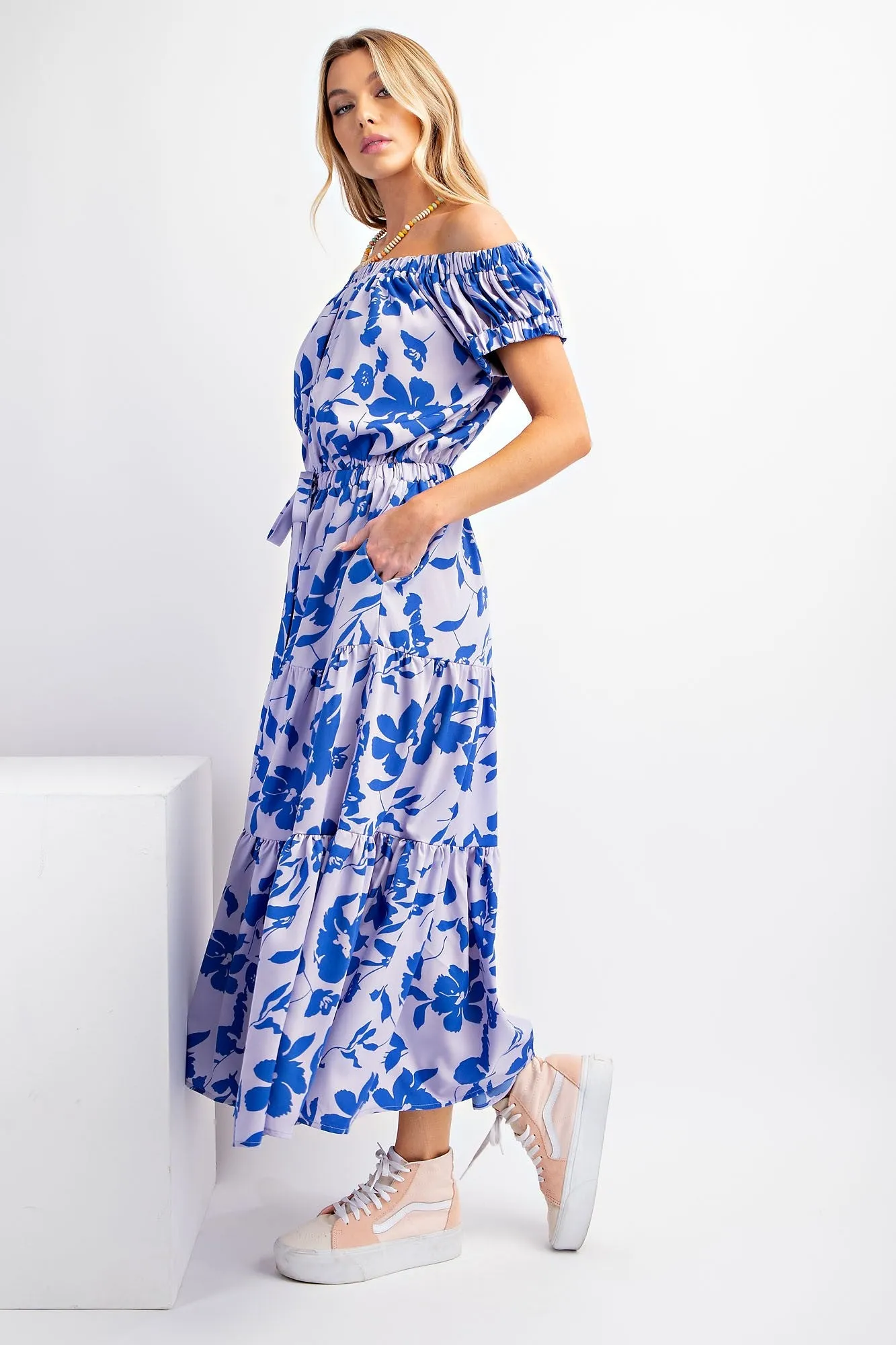Blue Floral Print Rayon Challis Maxi Dress sold by Pinkblush product image thumbnail 2