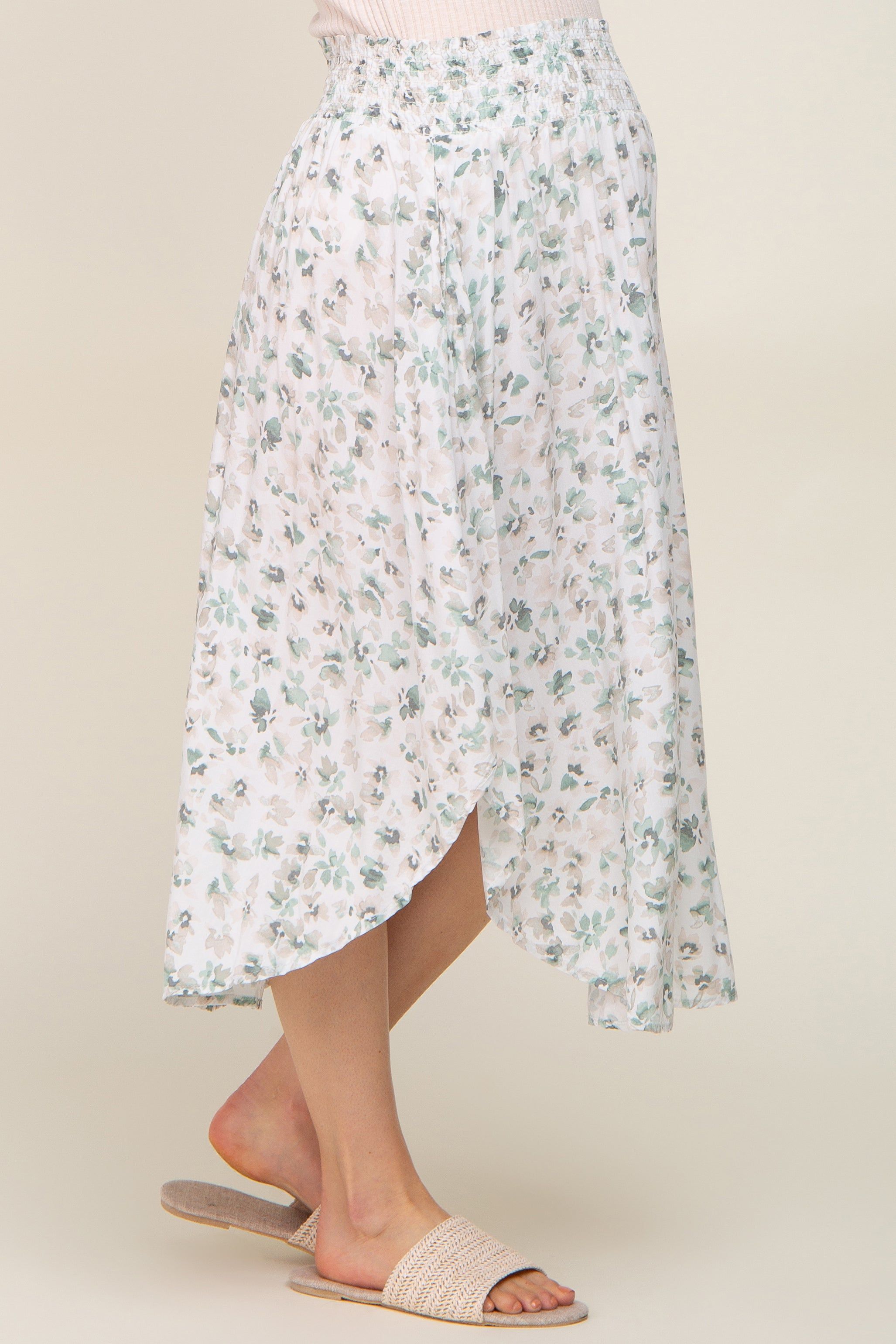 Ivory Mint Floral Smocked Maternity Skirt sold by Pinkblush product image thumbnail 3