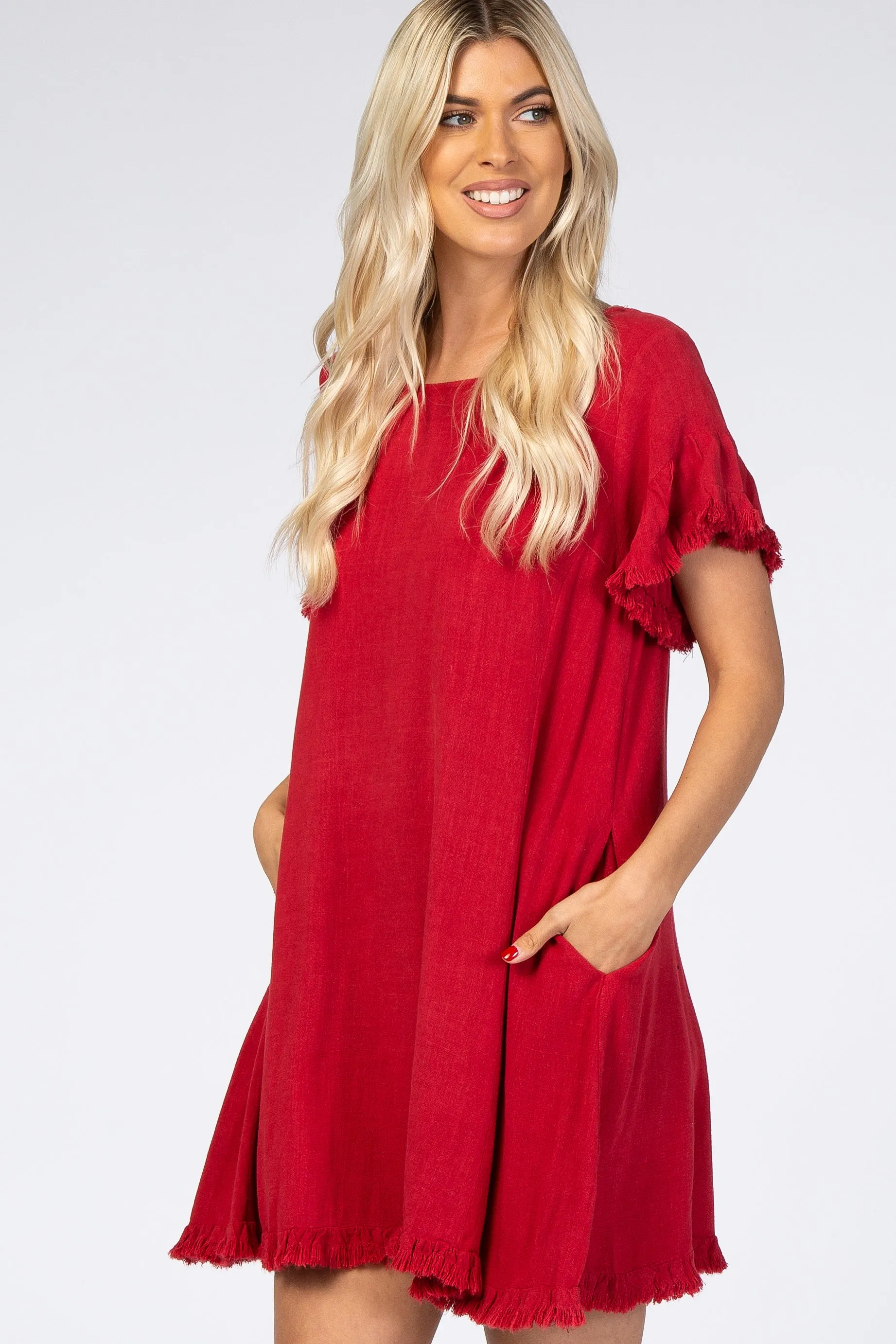 Red Fringe Linen Dress sold by Pinkblush product image thumbnail 3