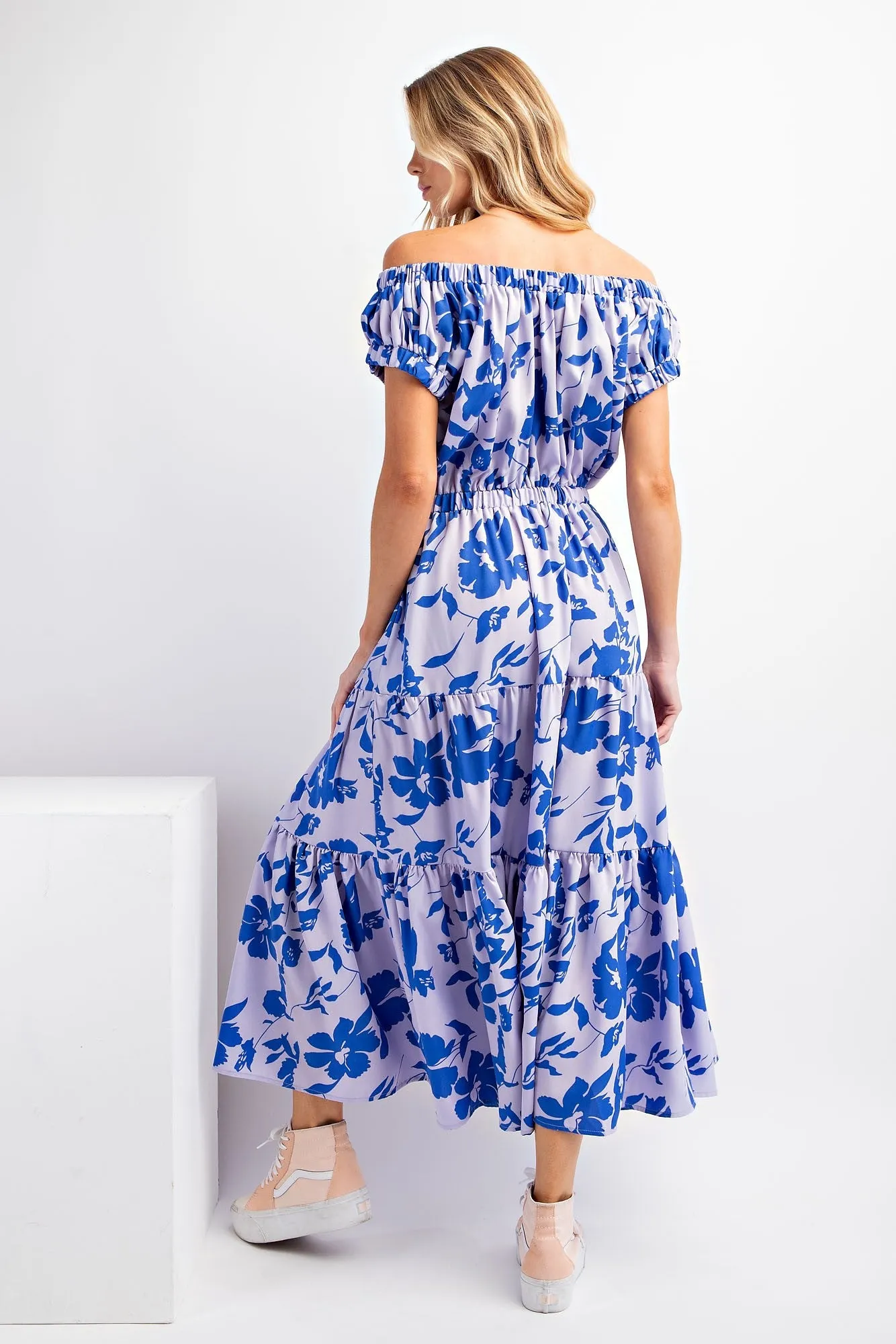 Blue Floral Print Rayon Challis Maxi Dress sold by Pinkblush product image thumbnail 3