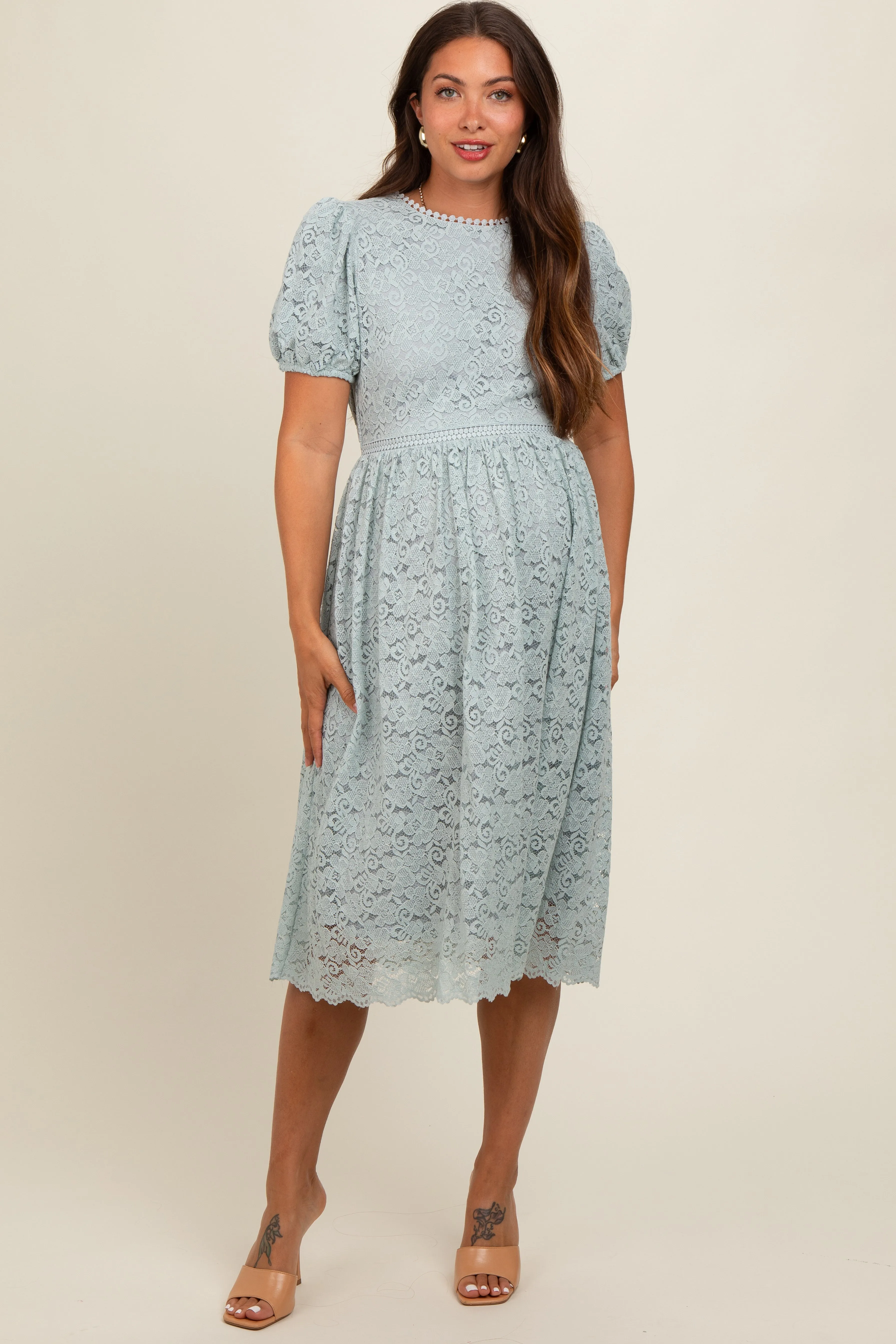 Light Olive Lace Maternity Midi Dress sold by Pinkblush product image thumbnail 2