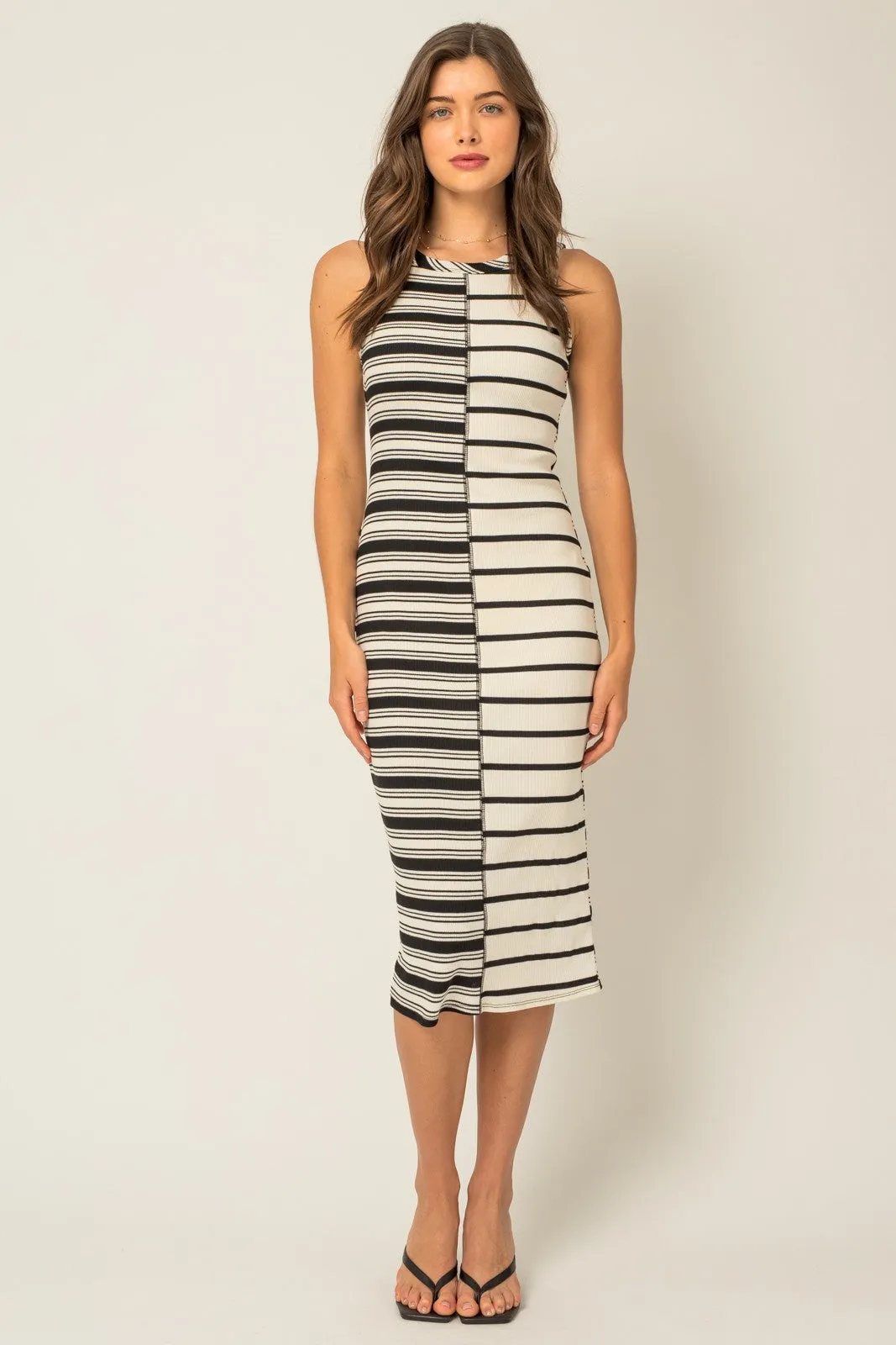 Ivory Striped Sleeveless Midi Dress sold by Pinkblush product image thumbnail 4