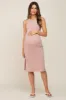 Mauve Ribbed Side Slit Maternity Midi Dress sold by Pinkblush