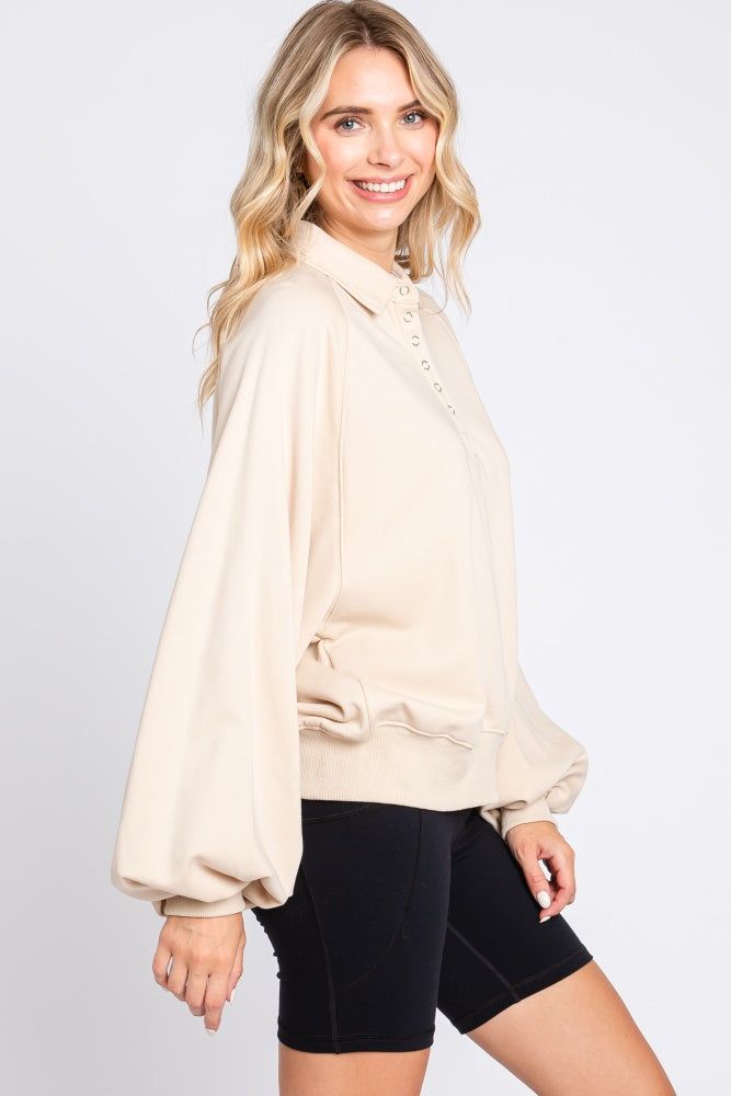 Beige Collared Button Pullover sold by Pinkblush product image thumbnail 2