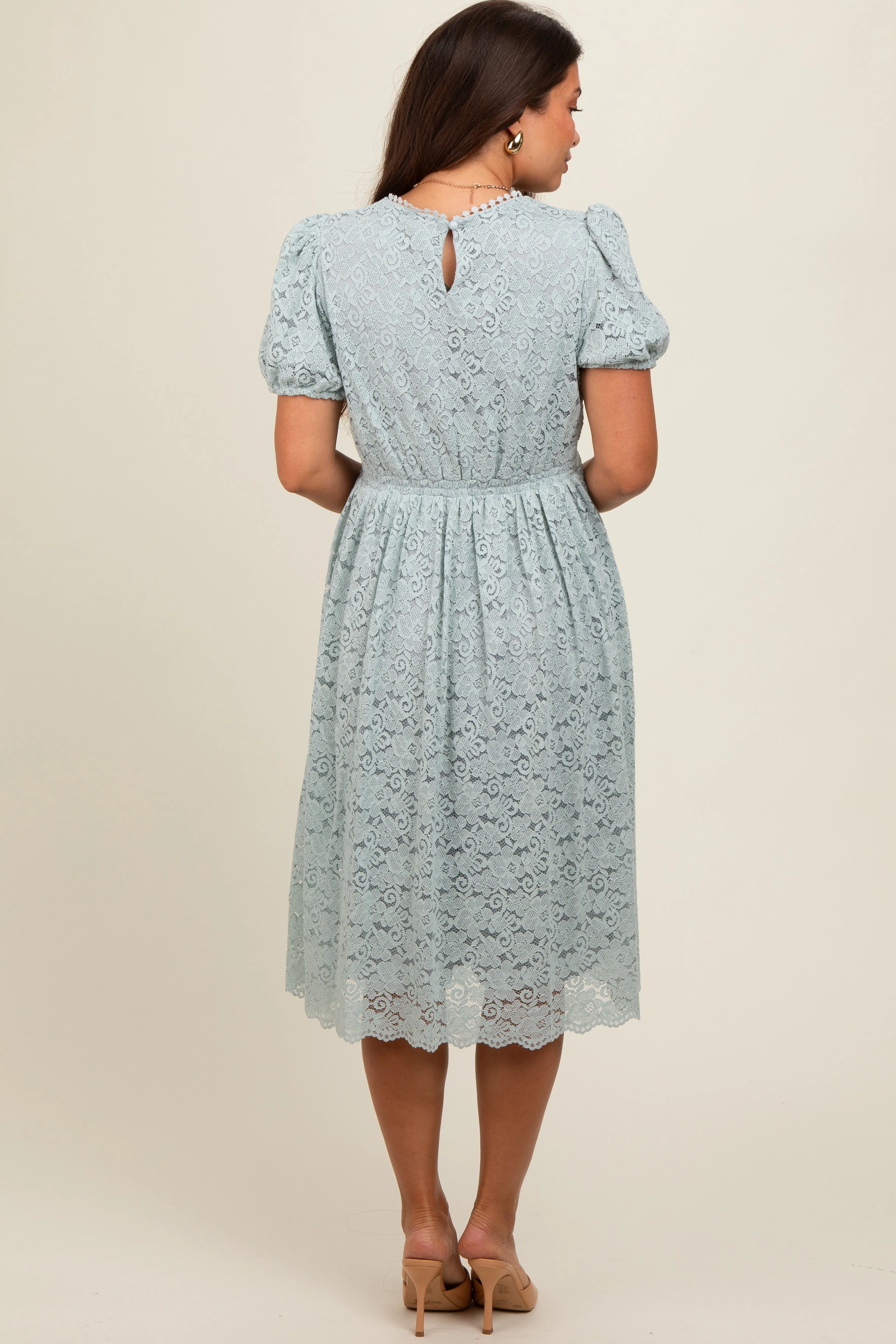 Light Olive Lace Maternity Midi Dress sold by Pinkblush product image thumbnail 3