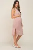 Mauve Ribbed Side Slit Maternity Midi Dress sold by Pinkblush