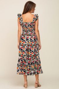 Black Floral Sleeveless Ruffle Maxi Dress sold by Pinkblush