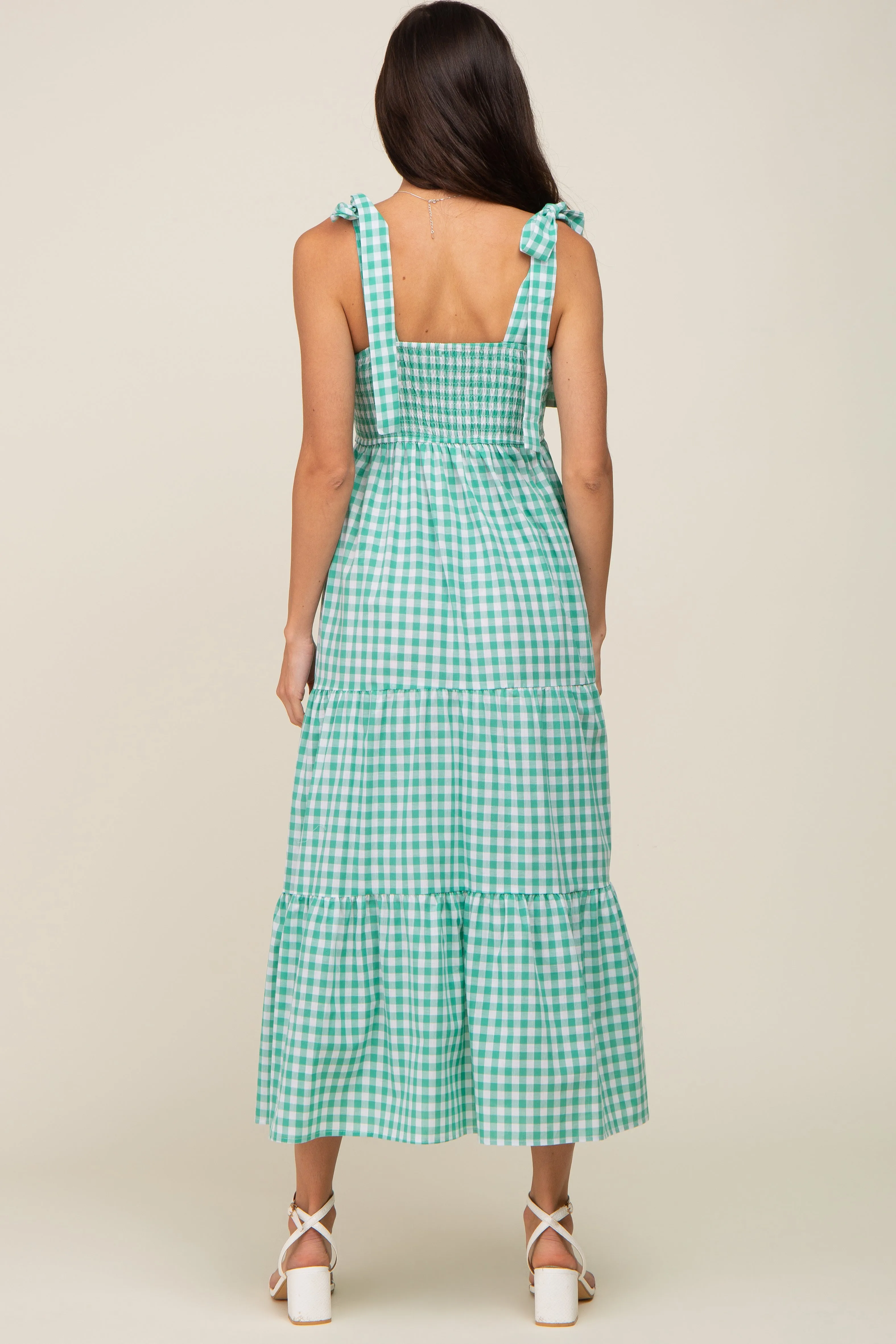 Green Checkered Sleeveless Tiered Maxi Dress sold by Pinkblush product image thumbnail 3