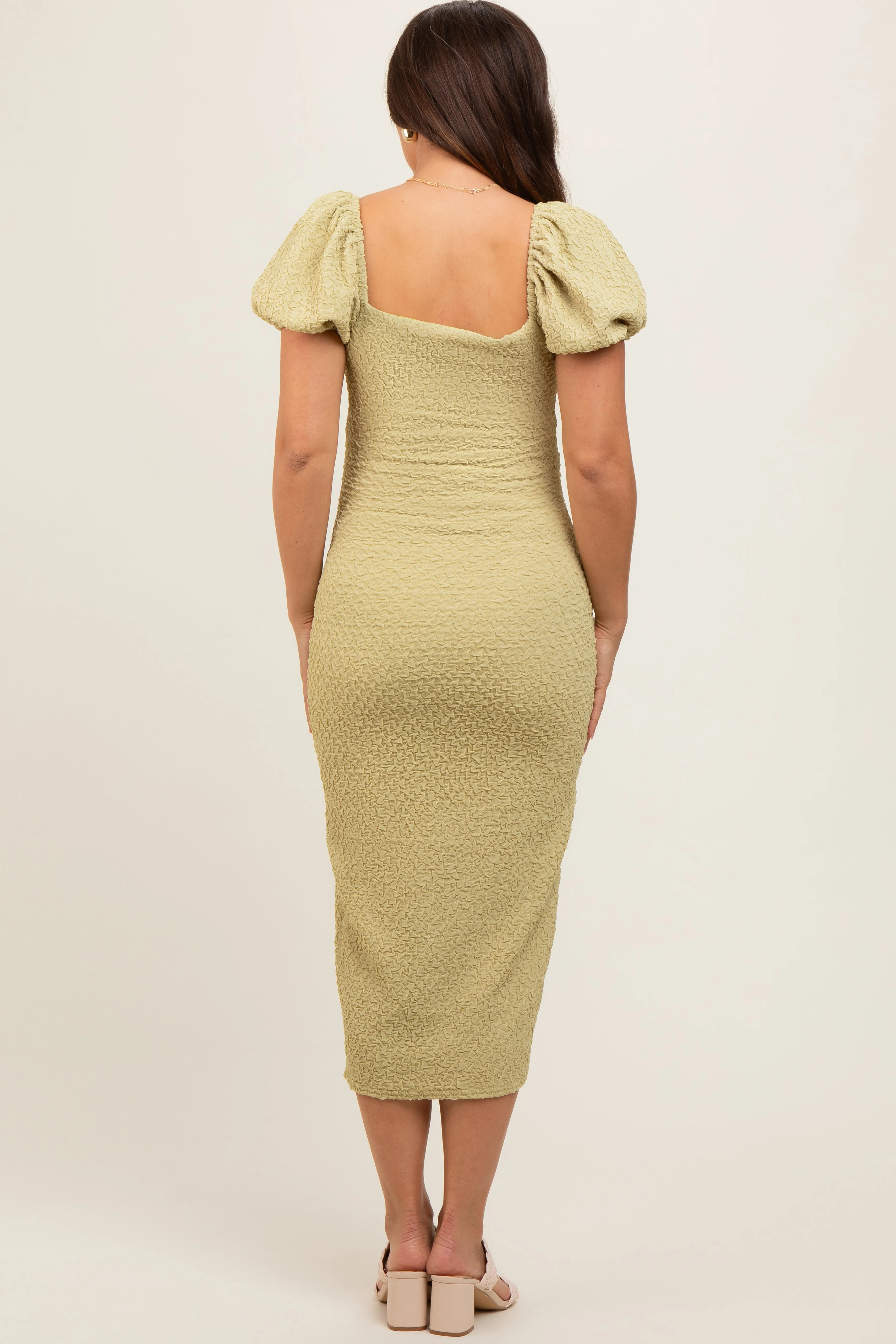 Lime Popcorn Textured Short Puff Sleeve Maternity Midi Dress sold by Pinkblush product image thumbnail 3