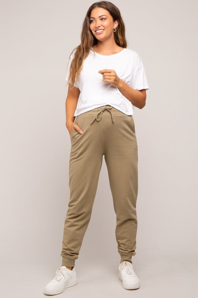 Light Olive Basic Drawstring Maternity Sweatpants sold by Pinkblush