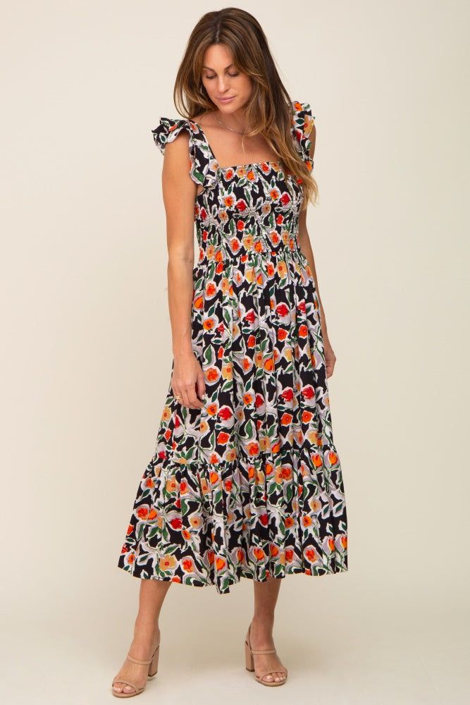 Black Floral Sleeveless Ruffle Maxi Dress sold by Pinkblush product image thumbnail 4
