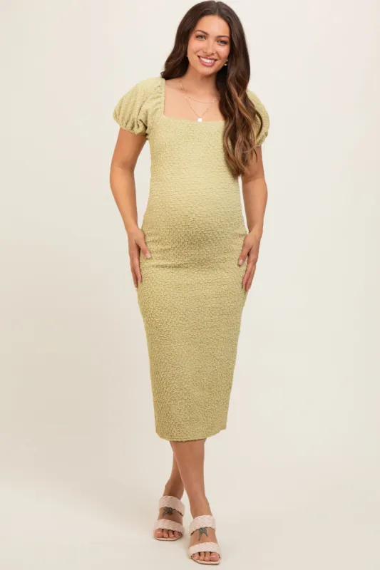 Lime Popcorn Textured Short Puff Sleeve Maternity Midi Dress sold by Pinkblush