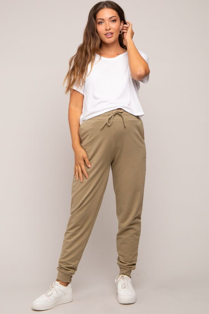 Light Olive Basic Drawstring Maternity Sweatpants sold by Pinkblush product image thumbnail 2