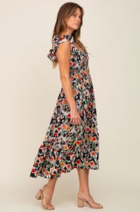 Black Floral Sleeveless Ruffle Maxi Dress sold by Pinkblush