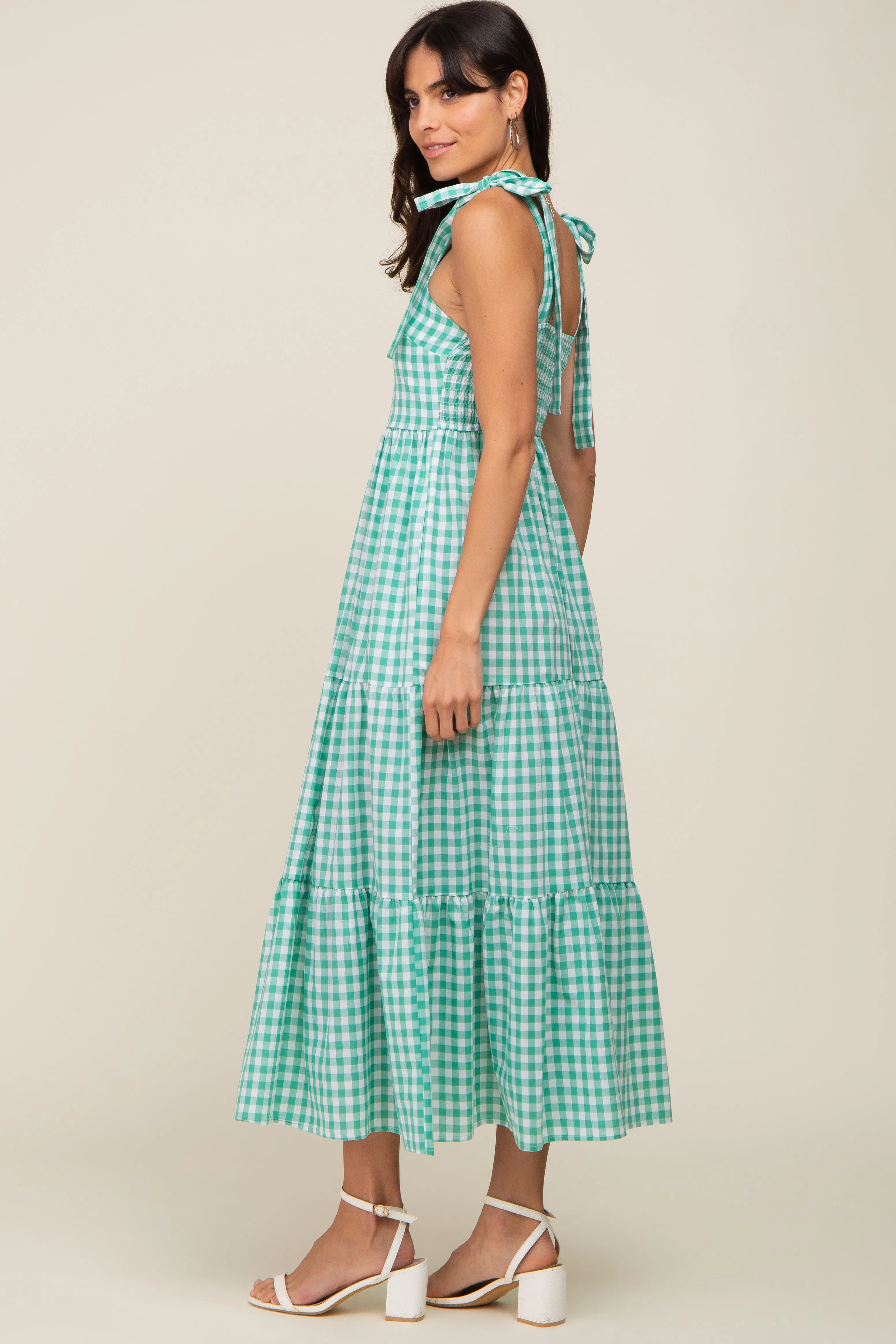 Green Checkered Sleeveless Tiered Maxi Dress sold by Pinkblush product image thumbnail 2
