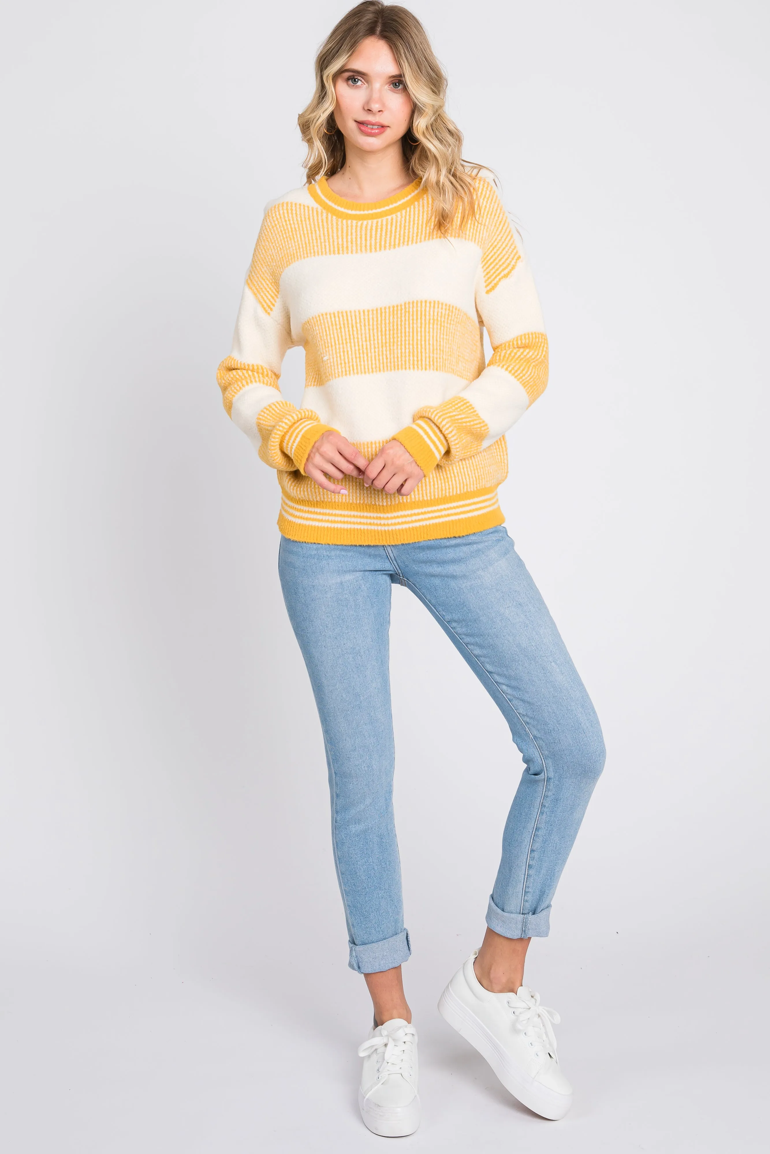 Yellow Fuzzy Striped Sweater sold by Pinkblush product image thumbnail 4