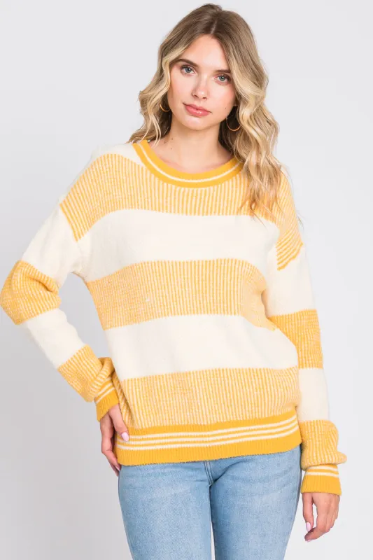 Yellow Fuzzy Striped Sweater sold by Pinkblush