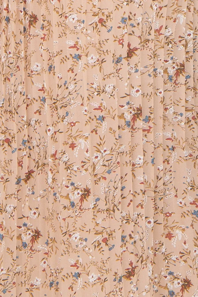 Beige Floral Pleated Chiffon Maternity Plus Midi Dress sold by Pinkblush product image thumbnail 4