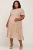 Beige Floral Pleated Chiffon Maternity Plus Midi Dress sold by Pinkblush
