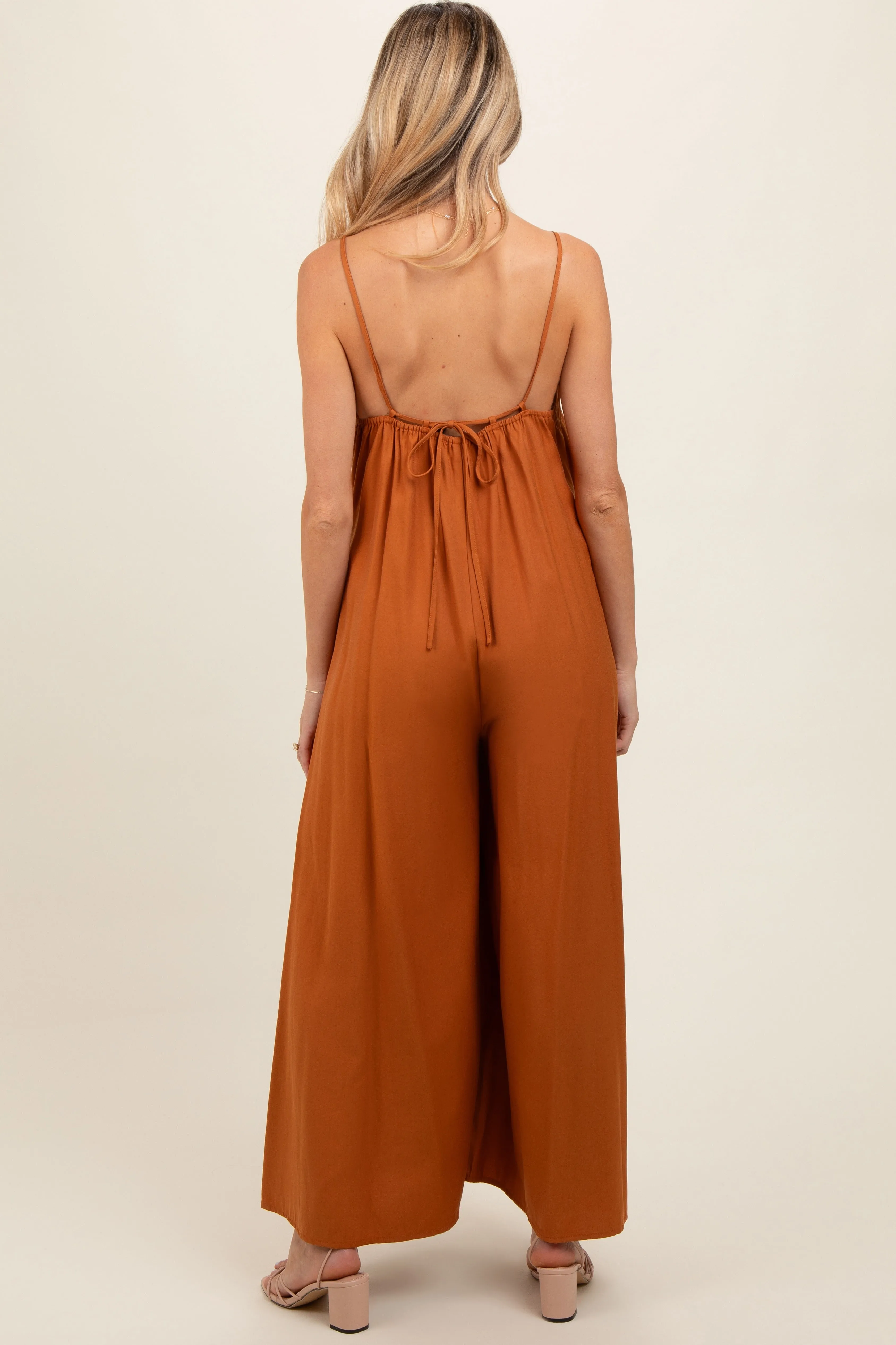 Rust V-Neck Sleeveless Wide Leg Maternity Jumpsuit sold by Pinkblush product image thumbnail 4