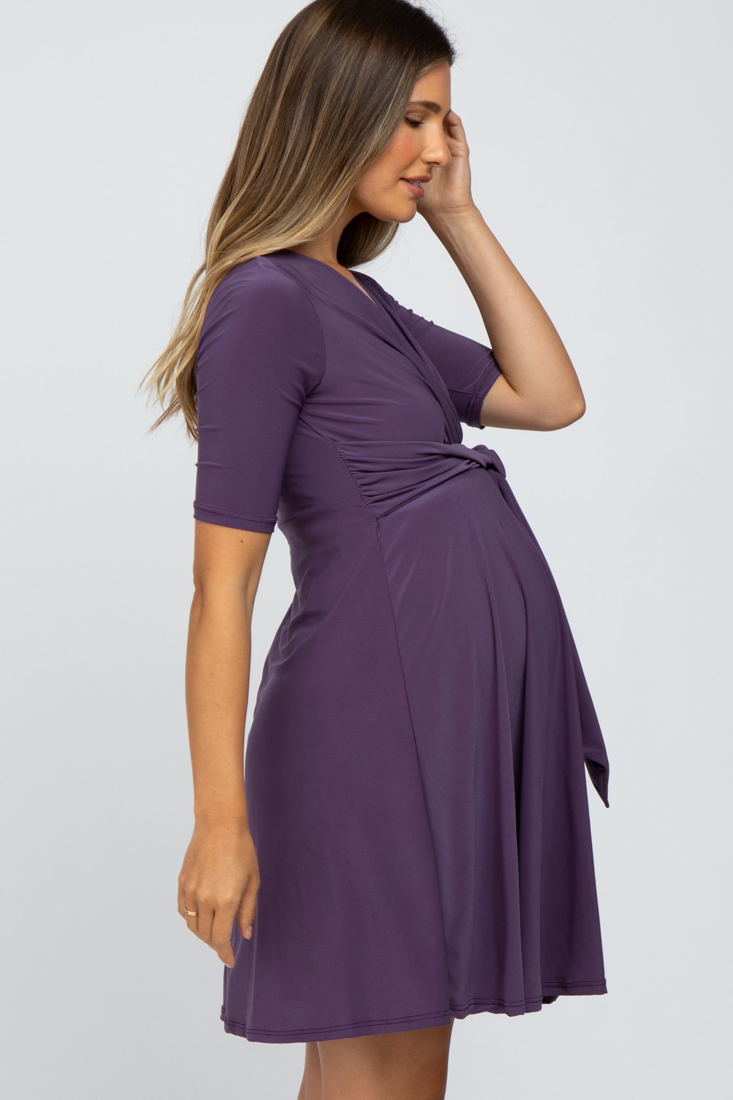 Plum Waist Tie Maternity Nursing Dress sold by Pinkblush product image thumbnail 2