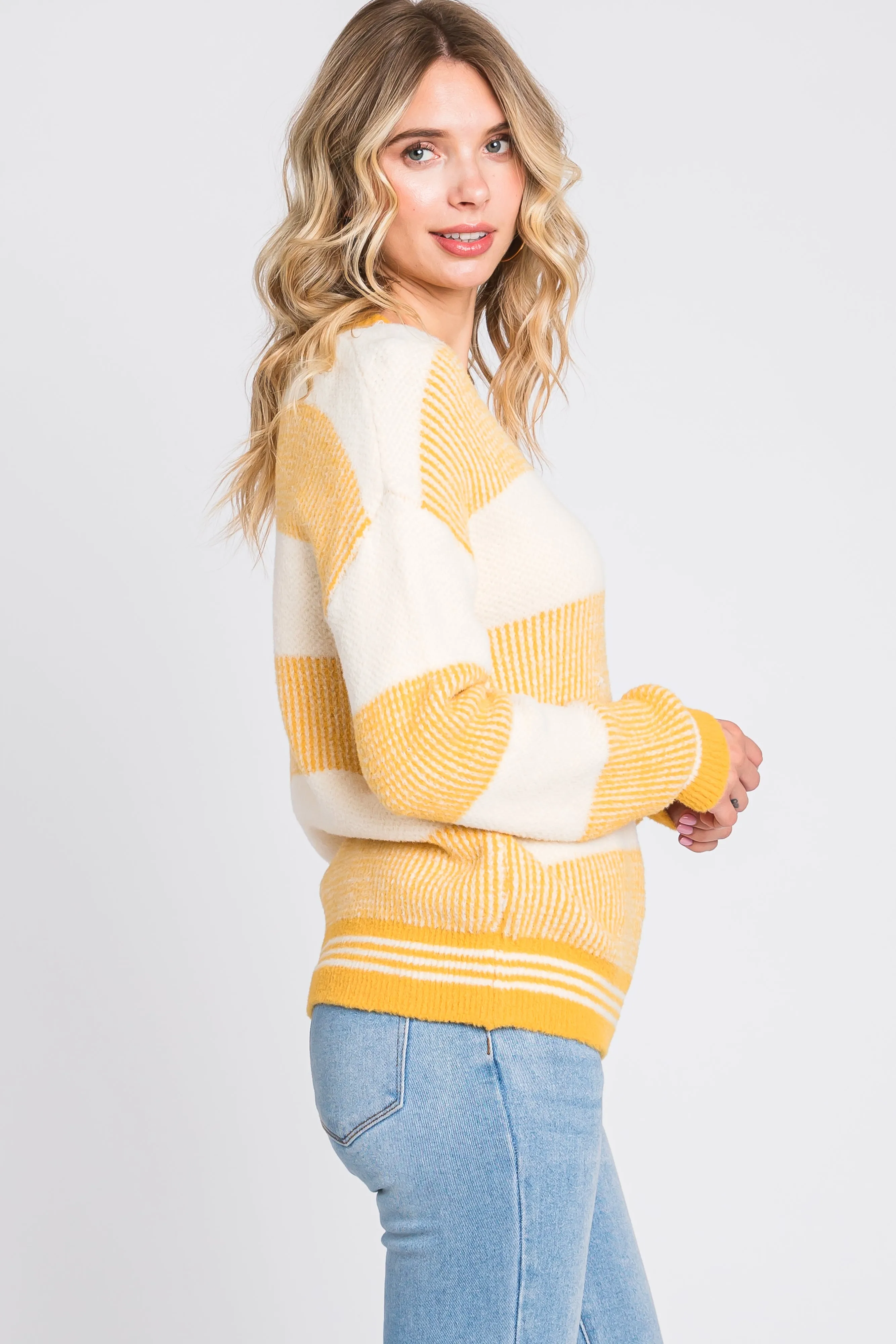 Yellow Fuzzy Striped Sweater sold by Pinkblush product image thumbnail 2