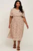Beige Floral Pleated Chiffon Maternity Plus Midi Dress sold by Pinkblush
