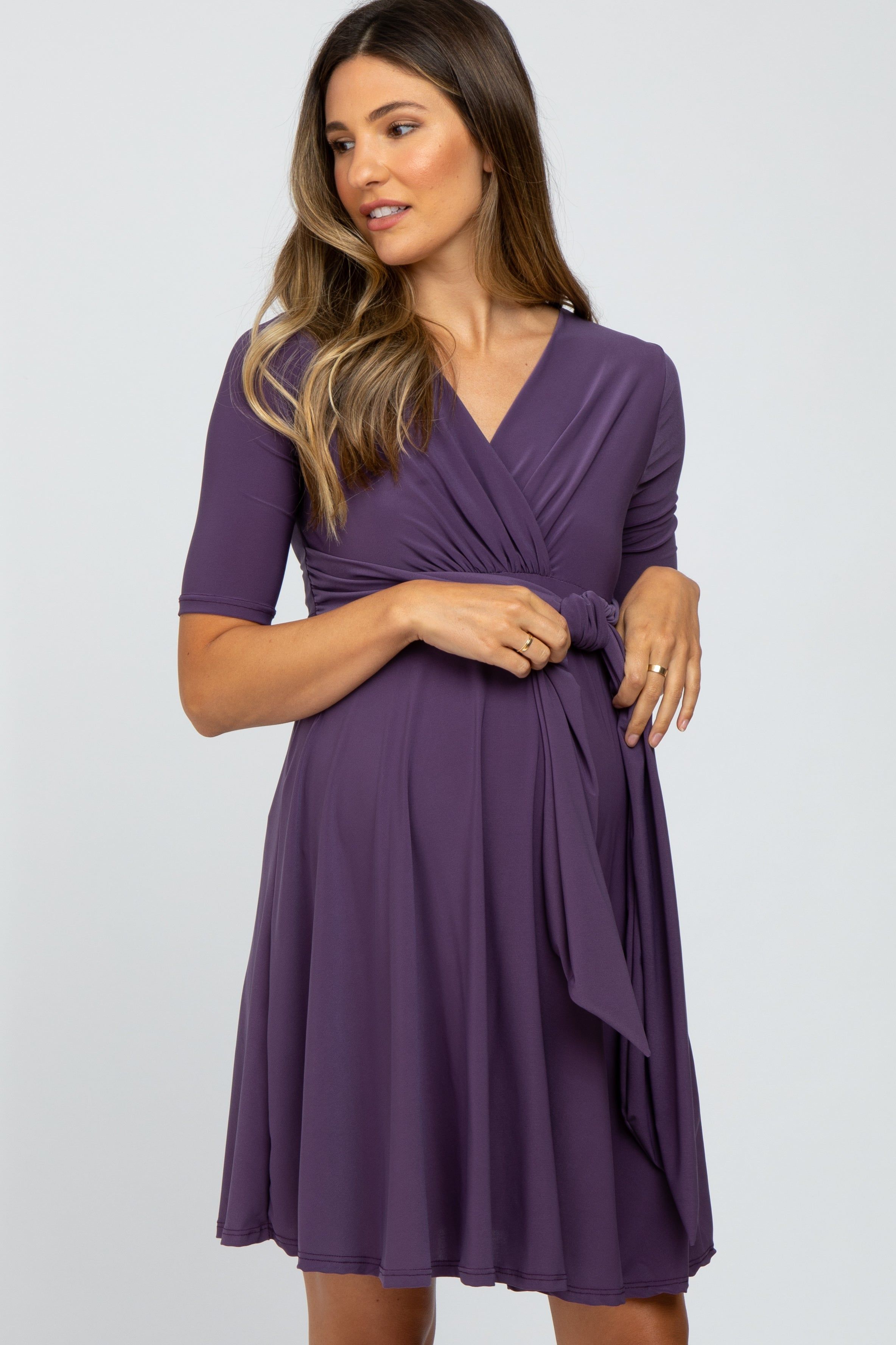 Plum Waist Tie Maternity Nursing Dress sold by Pinkblush product image thumbnail 4