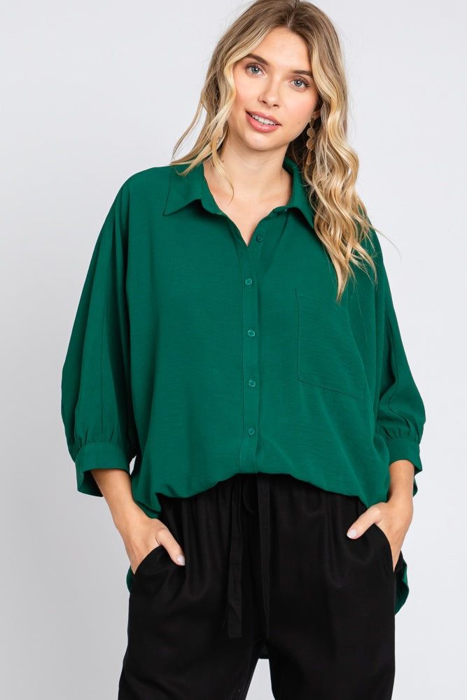 Forest Green Button Down 3/4 Sleeve Top sold by Pinkblush product image thumbnail 4