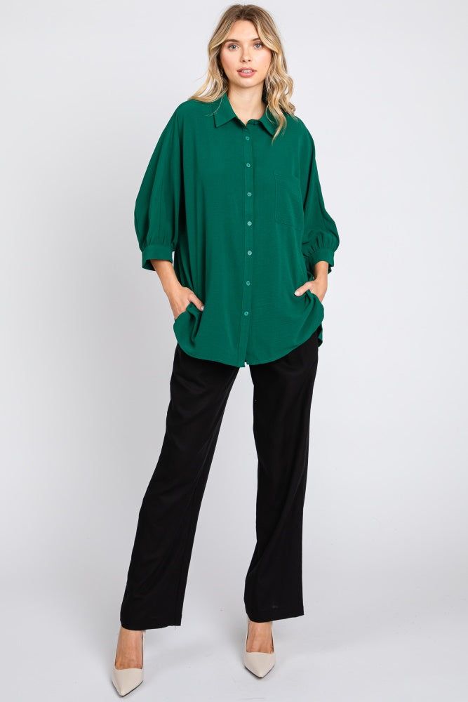 Forest Green Button Down 3/4 Sleeve Top sold by Pinkblush product image thumbnail 5