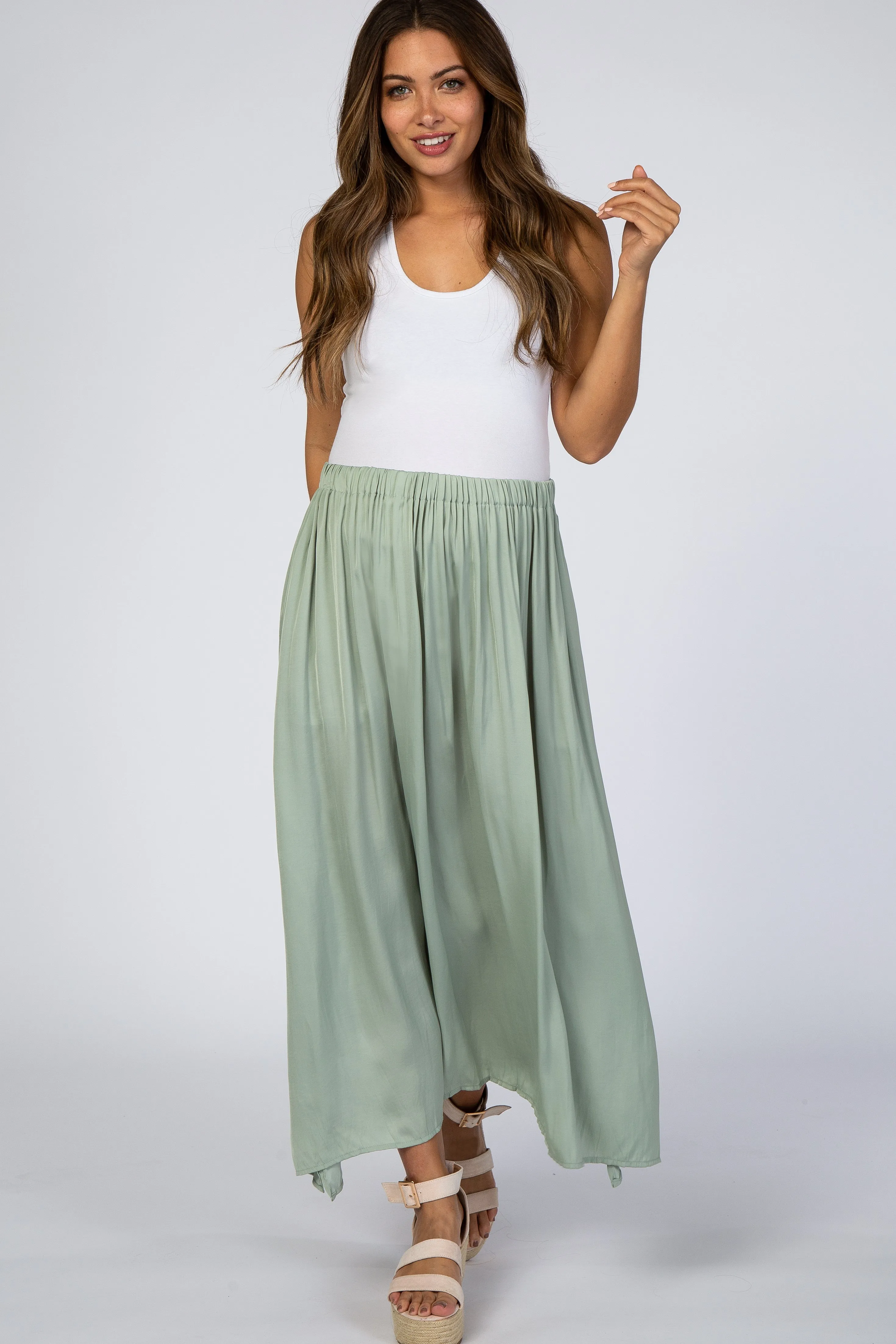 Sage Side Slit Maternity Maxi Skirt sold by Pinkblush