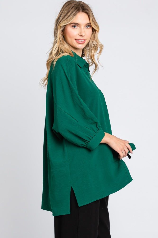 Forest Green Button Down 3/4 Sleeve Top sold by Pinkblush product image thumbnail 2