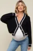 Black Contrast Knit Maternity Cardigan sold by Pinkblush