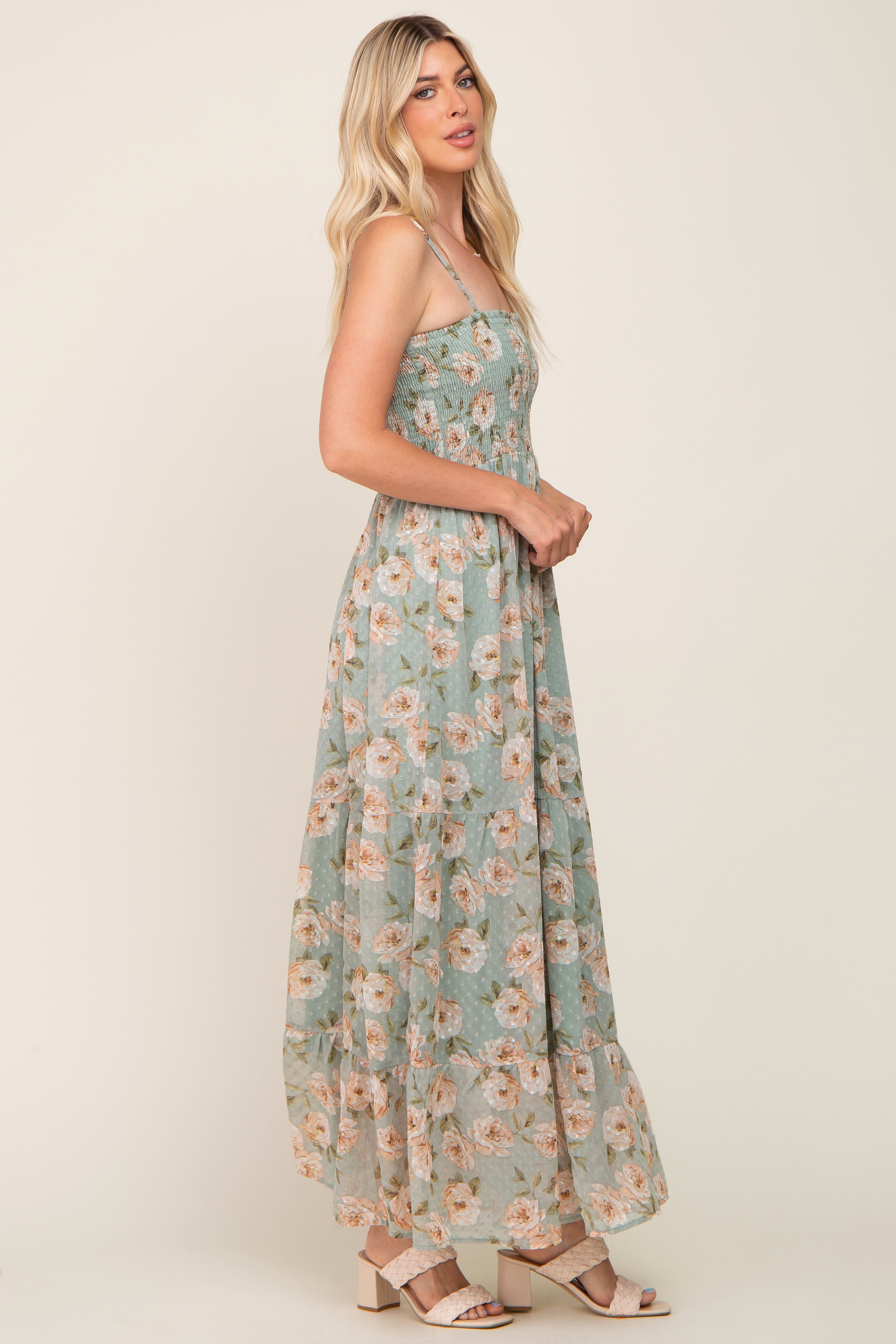 Mint Green Floral Swiss Dot Smocked Maxi Dress sold by Pinkblush product image thumbnail 2