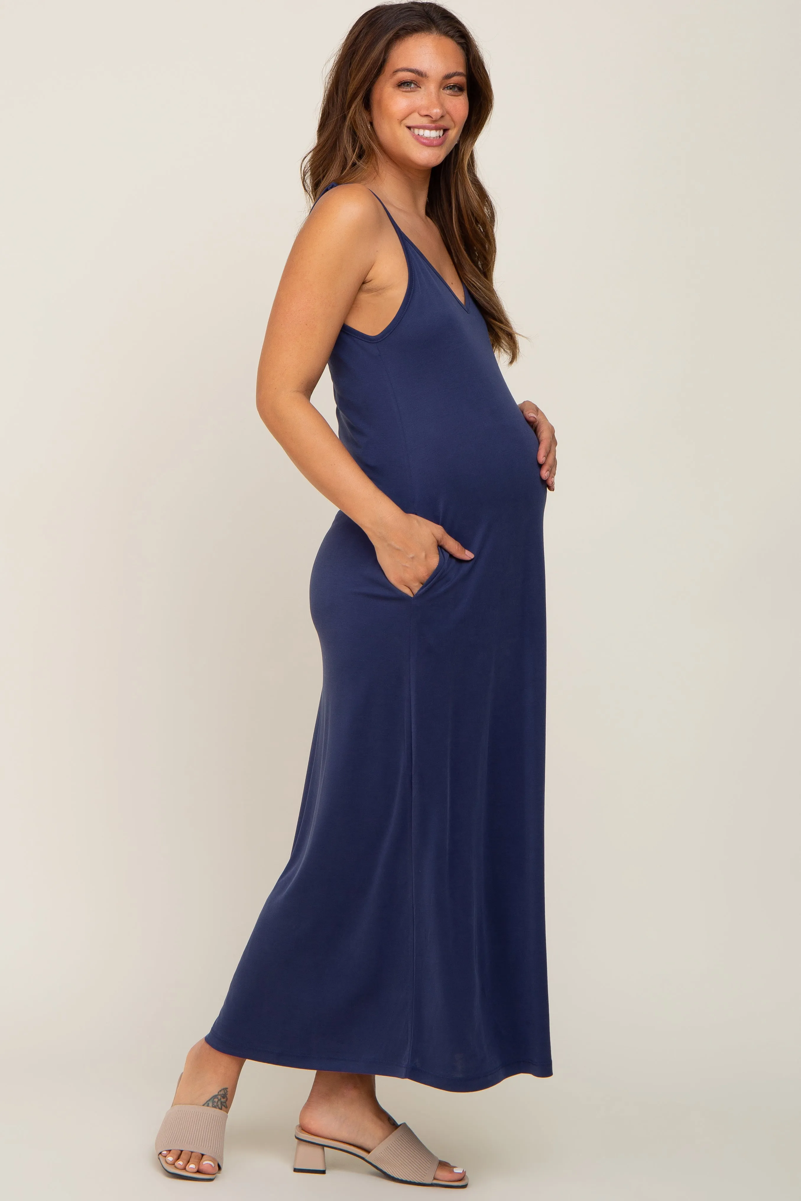 Navy Blue Sleeveless V-Neck Maternity Maxi Dress sold by Pinkblush product image thumbnail 3