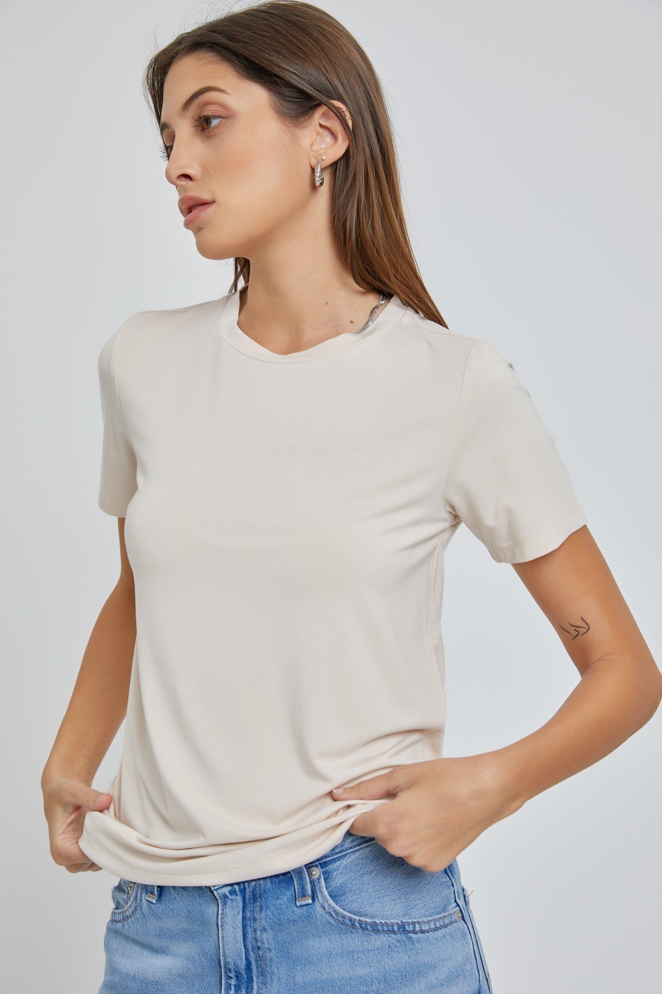 Beige Soft Knit Basic Maternity T-Shirt sold by Pinkblush product image thumbnail 5