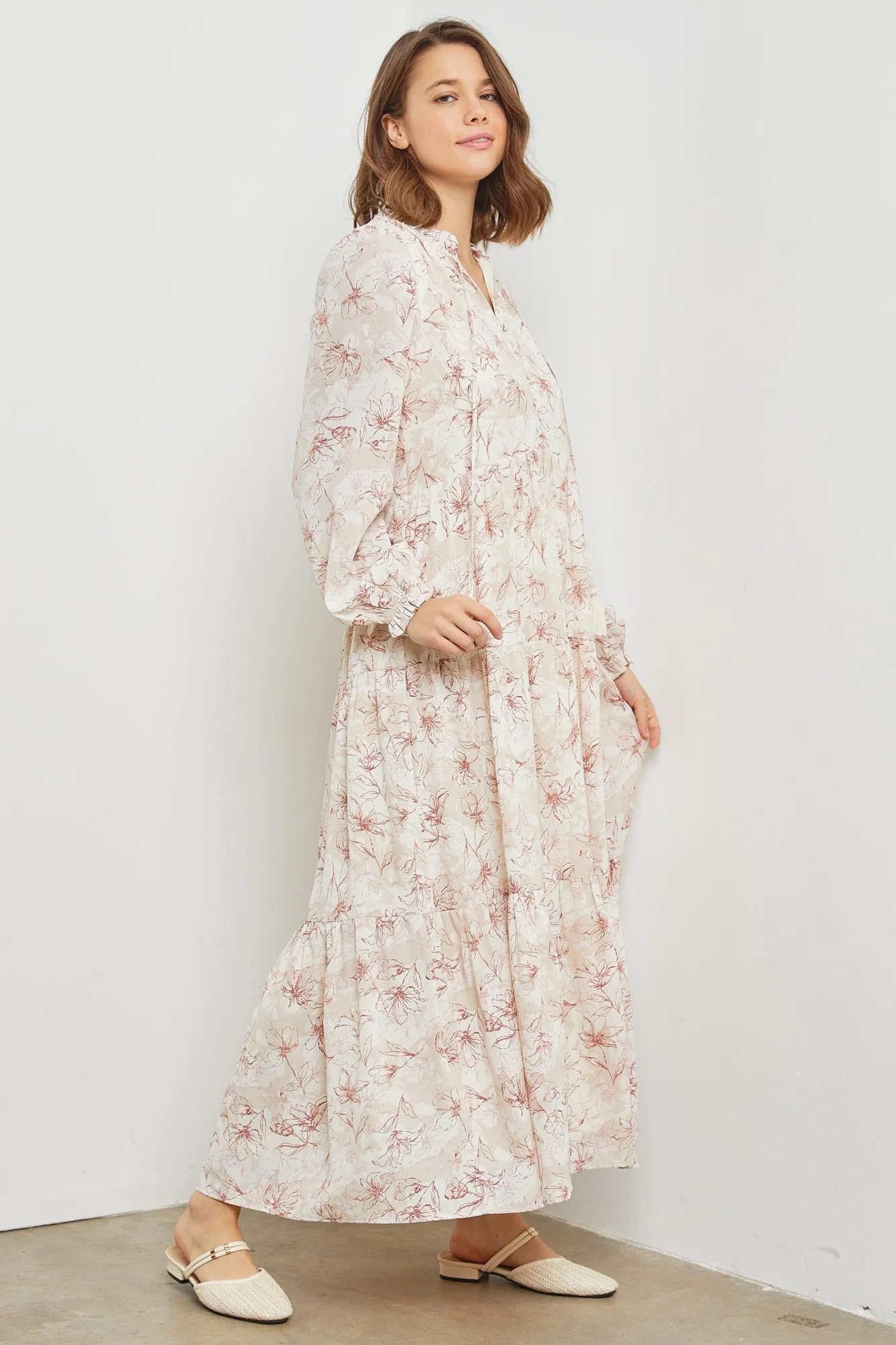 Rust Floral Tassel Tiered Long Sleeve Maternity Maxi Dress sold by Pinkblush product image thumbnail 4